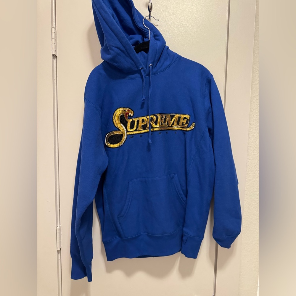 Supreme Adult Medium Sequin Viper Hooded Sweatshirt in Royal Blue NWOT